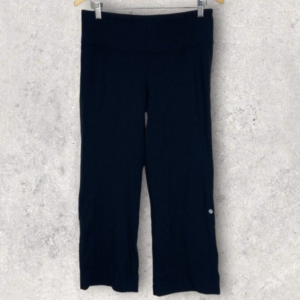 Lululemon Black Cropped High Rise Leggings Size 10 Anti Stink Stretch Yoga Pants - Picture 2 of 10
